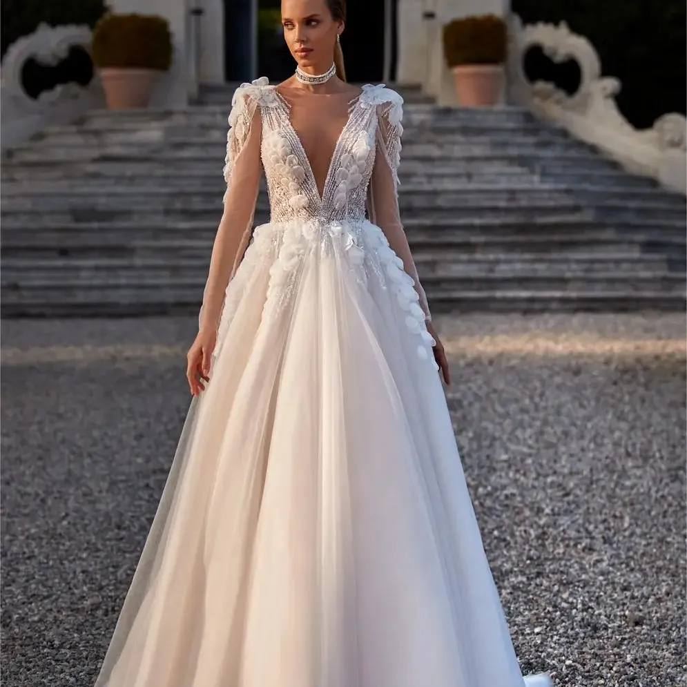 Vestido de noiva luxuoso com apliques de renda plus size brilhante, vestido de noiva para casamento, vestidos de noiva com contas em Istambul, 2024
