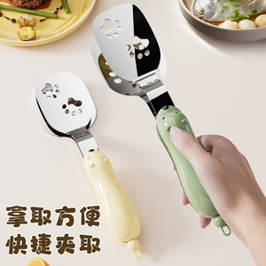 Stainless Steel Fish Spatula With Bear Handle 2 Pieces Multi Functional Kitchen Utensil For Frying And Serving Food Clips - Product Image 4