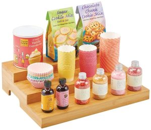 Combohome Bamboo Spice and Food Kitchen Cabinet Pantry Shelf Organizer 3-Tier Storage Modern Compact Caddy Rack Holds Spices