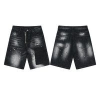 Shorts en jean vintage brodés pour hommes, style urbain, personnalisés, de haute qualité, déchirés, patchwork, imprimés effet éclaboussures d'encre, effet moustaches