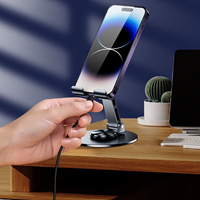 Nouveau support de téléphone de bureau T23 entièrement métallique avec rotation à 360° et design pliable, angle réglable, portable pour téléphones mobiles et tablettes