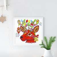 Peinture Diamant Moderne Imprimée en Gros, Motif Cerf de Dessin Animé sur Neige, 5D DIY Forme Spéciale 30x30cm