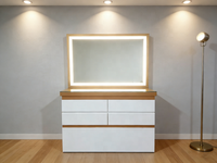 Ensemble de coiffeuse éclairé avec miroir rétroéclairé, 5 tiroirs de rangement - Table de toilette contemporaine pour chambre à coucher