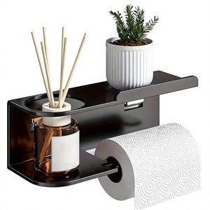 Porte-papier toilette mural moderne avec étagère à plusieurs niveaux, en acier inoxydable, organisateur de salle de bain rectangulaire, design minimaliste - Product Image 1