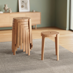 Tabouret en bois moderne, design mid-century, empilable, meubles de salon, décoration intérieure - Product Image 4