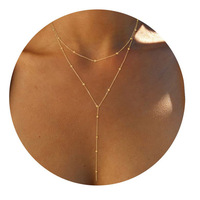 Collar de Clavícula Minimalista para Mujer, de Acero Inoxidable, Chapado en Oro de 18K, con Cuentas, Cruz y Cadena de Bolas, Diseño en Y