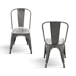 Set di 4 sedie in metallo con schienale grigio, stile industriale per interni - Product Image 2