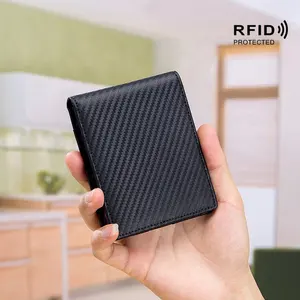 Tarjetero de fibra de carbono de cuero para hombre, billetera Anti-skiming, con bloqueo RFID, NFC, con Clip para dinero, nuevo diseño