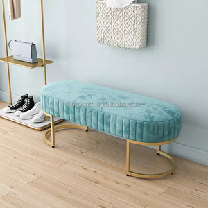 Sofá Moderno <span class=keywords><strong>de</strong></span> Terciopelo Azul con Botones, Otomana con Patas <span class=keywords><strong>de</strong></span> Metal Dorado, <span class=keywords><strong>Banco</strong></span> <span class=keywords><strong>de</strong></span> Pie <span class=keywords><strong>de</strong></span> Cama - Product Image 5