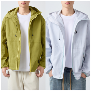Giacca <span class=keywords><strong>con</strong></span> cappuccio da uomo a quadri, 94% nylon, <span class=keywords><strong>con</strong></span> zip a contrasto, ad asciugatura rapida, traspirante, vestibilità ampia, spalle scese, chiusura a <span class=keywords><strong>cerniera</strong></span>, per primavera - Vendita all'ingrosso - Product Image 2