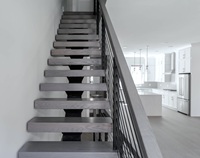 Escalier de sous-sol moderne en chêne blanc, droit, avec éclairage LED, main courante en bois, à faire soi-même, double poutre, en bois, acier et verre