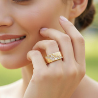 Nouvelle bague en cuivre tendance, version large, avec zircon de laboratoire serti à griffes, motif feuilles et branches incrustées, style luxe léger pour