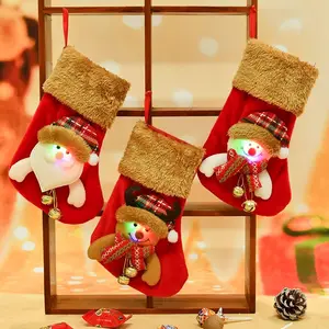Regalos de Navidad Calcetines Calcetín de Navidad Regalo de caramelo rojo reutilizable Calcetines de Navidad luminosos