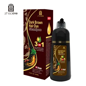 China Manufacturer OEM Lasting Coloring Easy Operation 500ml 3 In 1 Ginseng Dark Brown Hair Dye Shampoo