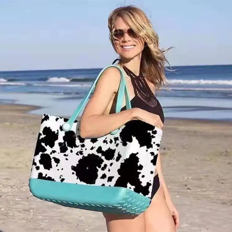 Impermeável Silicone XL Baseball Softball Leopardo Vaca Imprimir EVA Basket Beach Tote Bogg Bag