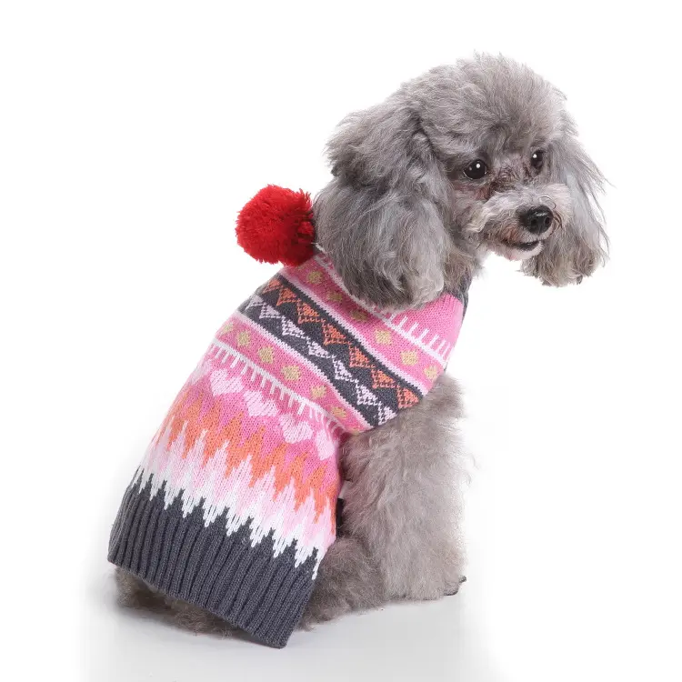 Cold resistant clothing for Teddy Pink Heart Sweater for Winter Warm Clothes for Small Dog Pet Dog Knit Sweater