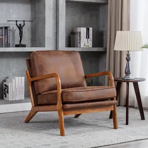 Abad pertengahan antik kualitas tinggi bingkai kayu coklat kulit lapis kain kasual kursi sofa