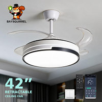 Kipas Angin Plafon Modern 42 Inci Warna Putih Berbahan Besi dengan Lampu LED, Remote Control, Baling-Baling Dapat Dibalik, Motor AC, Dapat Diredupkan, Cocok untuk Kamar Tidur & Hotel