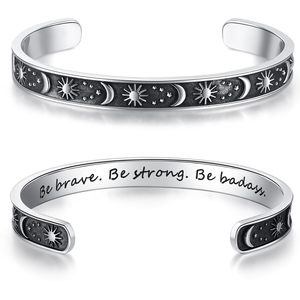 Brazalete Abierto de Acero Inoxidable Chapado en Oro Vintage en Oferta, Diseño de Sol, <span class=keywords><strong>Luna</strong></span> y Estrellas Grabado con Láser Personalizado, Moderno - Product Image 5
