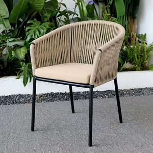 Modern Outdoor Rope Woven <b>Cushioned</b> Armchair with Metal Legs for Patio Dining and Garden Terrace - Product Image 1