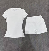 Ensemble 2 pièces pour femmes : T-shirt sans plis à manches courtes et short taille haute (plusieurs couleurs) – Décontracté, sportif, fitness, quotidien, couleur unie