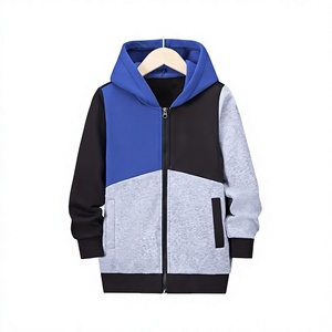 Sudadera con Capucha para Bebés y Niños, Diseño Color Block con Cremallera, Ropa Casual de Otoño, Estampado Azul, Negro y Gris, Tejido de Poliéster y Algodón - Product Image 1