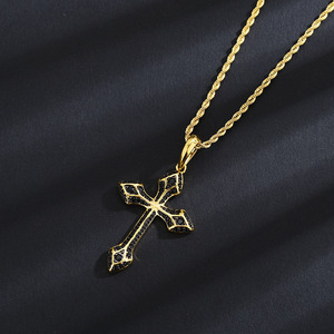 Cross Pendant Zinc Alloy Micro Insert Ice Eye Full Diamond Unisex Necklace Sweater Chain 60cm Twisted - Product Image 3