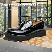Zapatos de cuero de alta calidad para hombre, suela gruesa, aumento de altura, borlas, cierre sin cordones, patrón sólido, diseño puntiagudo, mocasines de invierno