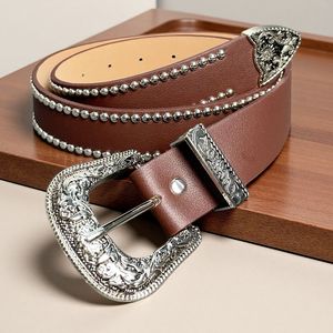 Sabuk Coklat Etnik Vintage untuk Wanita Aksesori Ikat Pinggang Punk Barat dengan Rivet untuk Rok dan Jeans - Product Image 5
