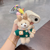 Porte-clés Pendentif Ours en Peluche Mignon avec Écharpe et Nœud, Style Dessin Animé Créatif, Ornement de Sac Tendance Kawaii, Idéal pour Cadeau