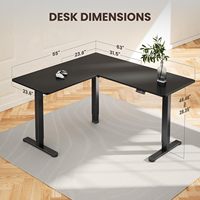 Bureau debout rectangulaire électrique à double moteur de 63 pouces, réglable en hauteur de 28 à 46 pouces, moderne, pour bureau à domicile, jeux, travail assis, noir