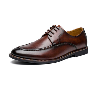 Zapatos de cuero para hombre, de cuero genuino, casuales, con cordones, mocasines, estilo británico, Oxford, de caña baja, transpirables. - Product Image 1