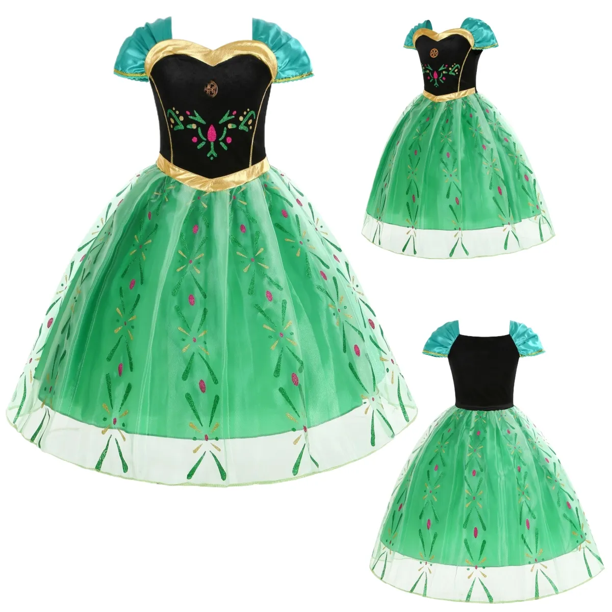 Abito estivo Tutu per ragazze spettacolo per ragazze vestito da ragazza vestito da principessa con stampa verde abito da principessa Frozen Anna