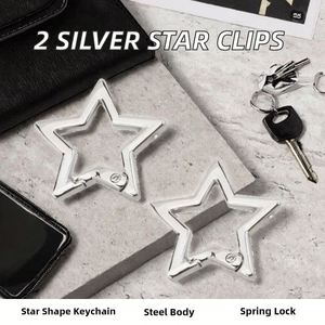 2Pc Fashion Silver Star Shaped Stainless Steel <b>Keychain</b> Clip Carabiner Hook Spring Gate Lock Key Organization <b>Wallet</b> Attachment - Product Image 2