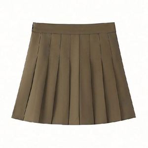 Brown <b>Ladies</b> 2025 <b>Summer</b> Solid Breathable Ruffles Casual Natural Waist Black Mini Pleated Polyester Fiber <b>Skirt</b> School Girl - Product Image 3