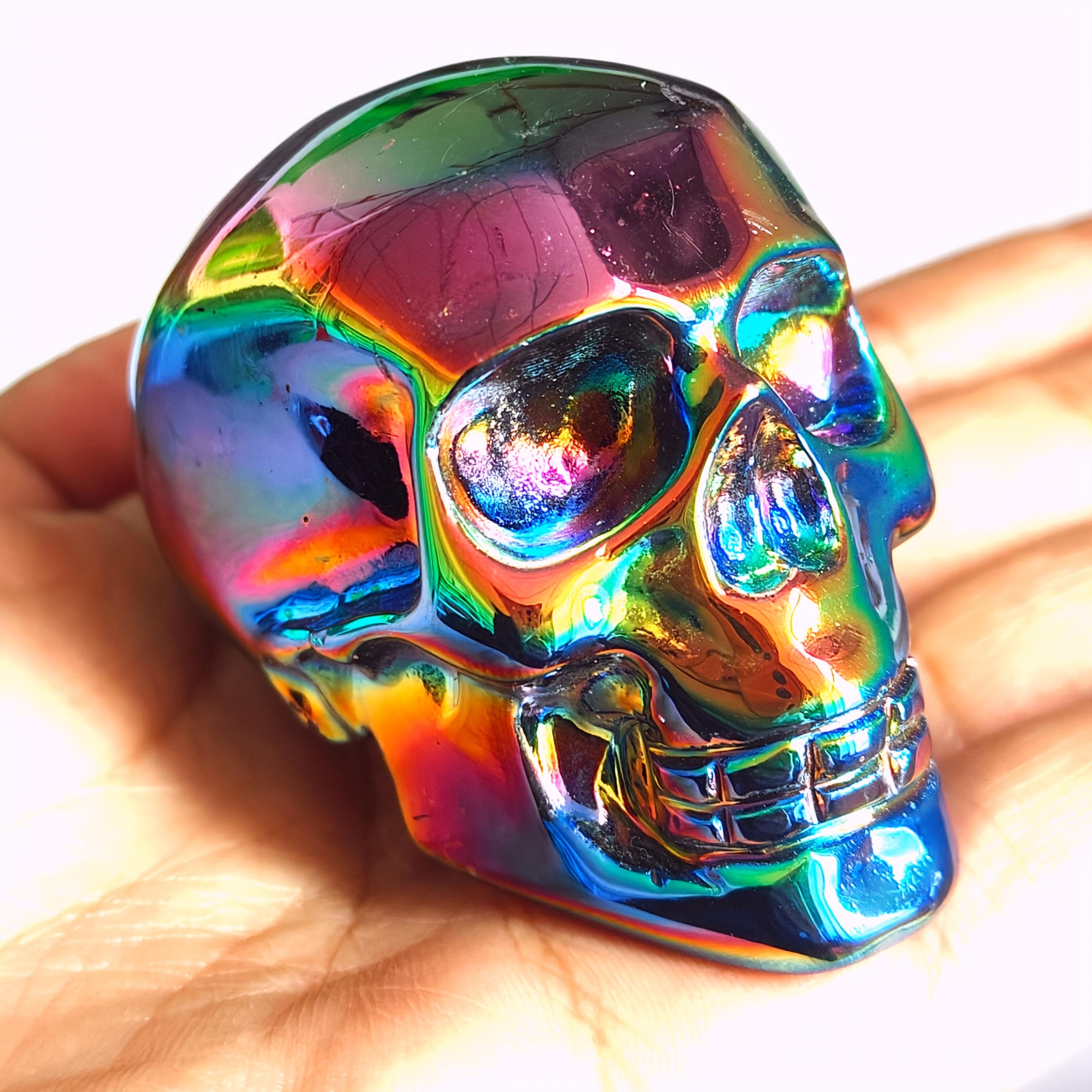 Electroplated obsidian skulls