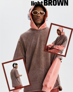 Light Brown Oversized Hooded T-Shirt Men's Casual Knitted 100% Cotton t shirt Regular Sleeve Solid Color <b>Plain</b> Dyed Fit <b>tshirt</b> - Product Image 1
