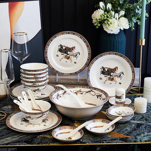 Set peralatan makan rumah tangga, set peralatan makan cina tulang kuda keramik rumah tangga, set piring mangkuk rumah tangga - Product Image 2