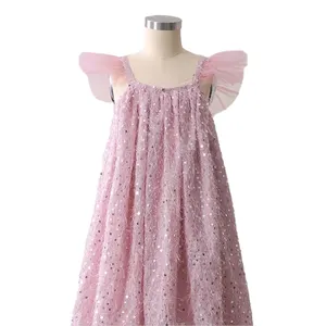 Vestido para niña pequeña, manga con volantes, vestidos de fiesta elegantes de lentejuelas para niños de 3 a 16 años