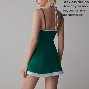 XW-QS5138C wanita warna memblokir tali rok menggantung tanpa lengan Padded tenis pakaian olahraga ramping kebugaran Gym Activewear gaun pendek - Product Image 3