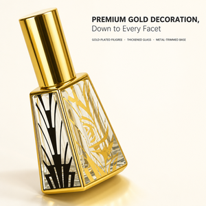 Flacone di Profumo Vuoto 4-in-1 Personalizzato, in Vetro Trapezoidale Nero e Oro con Stampa Serigrafica, Ricaricabile, Produzione all'Ingrosso - Product Image 2
