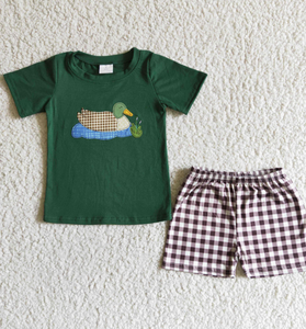 Longlv Conjuntos de Boutique para Niños Pequeños, Camiseta con Estampado de Perro, Pato y Ciervo con Pantalones Cortos de Camuflaje, Algodón/Seda de Leche/Algodón - Product Image 6