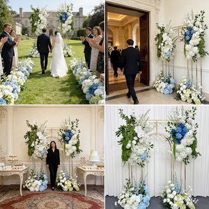 Arco de Flores Artificiales Realistas de Seda Azul y Blanca para Ceremonia de Boda, Fondo para Eventos Escolares, Decoración de Estilo Moderno - Product Image 2