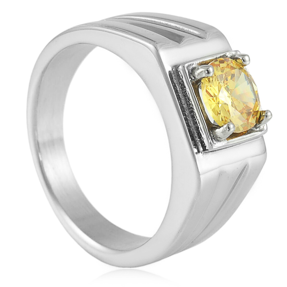 Steel-set yellow sapphire