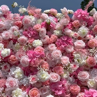 Dinding Bunga Buatan Campuran Pink Putih 3D Panel Bunga Mawar Sutra Peony untuk Dekorasi Latar Belakang Pernikahan, Lobi Hotel, dan Upacara Pembukaan