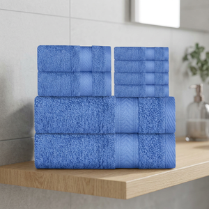 Ensemble de serviettes de bain en coton biologique bleu, couleur unie, tissées, douces, écologiques, séchage rapide, pour nouveau-né, maison, salle de bain - Product Image 1