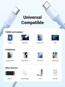 <span class=keywords><strong>UGREEN</strong></span>-Câble USBC vers USBC <span class=keywords><strong>PD</strong></span> 100W USB C, câble de charge rapide 5A Type C, câble de données en silicone, blanc bleu, cordon de 1.5m - Product Image 5