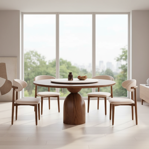 Juego de Mesa de <span class=keywords><strong>Comedor</strong></span> Redonda de Madera Maciza Estilo Retro Francés con Lazy Susan <span class=keywords><strong>Extensible</strong></span> y <span class=keywords><strong>4</strong></span> <span class=keywords><strong>Sillas</strong></span>, Diseño Elegante para Apartamentos Pequeños y Villas - Product Image 1