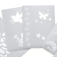 Lot de 4 pochoirs de tatouage réutilisables en PVC autocollants, prix de gros GP, pour maquillage facial, peinture à l'aérographe et dessin à paillettes