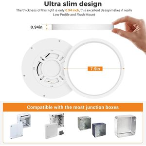 Slochi Flush Mount <b>Ceiling</b> <b>Light</b> 7.5 Inch 15W <b>LED</b> 3000K 4000K 6500K White <b>Modern</b> Design - Product Image 4